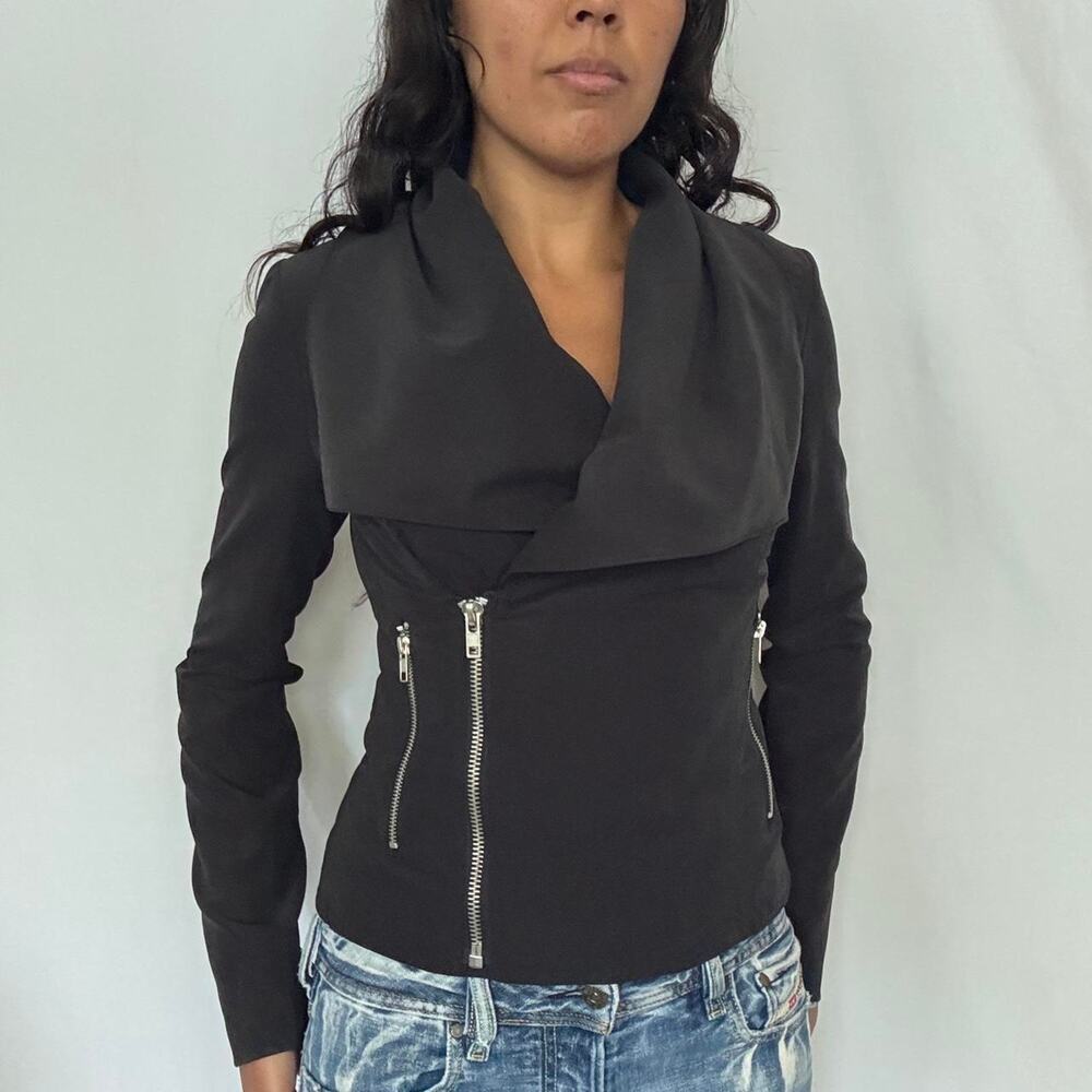 Y2K 2000s BB Dakota Black Moto Jacket Zippers Folded Neck Grunge